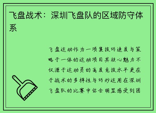 飞盘战术：深圳飞盘队的区域防守体系
